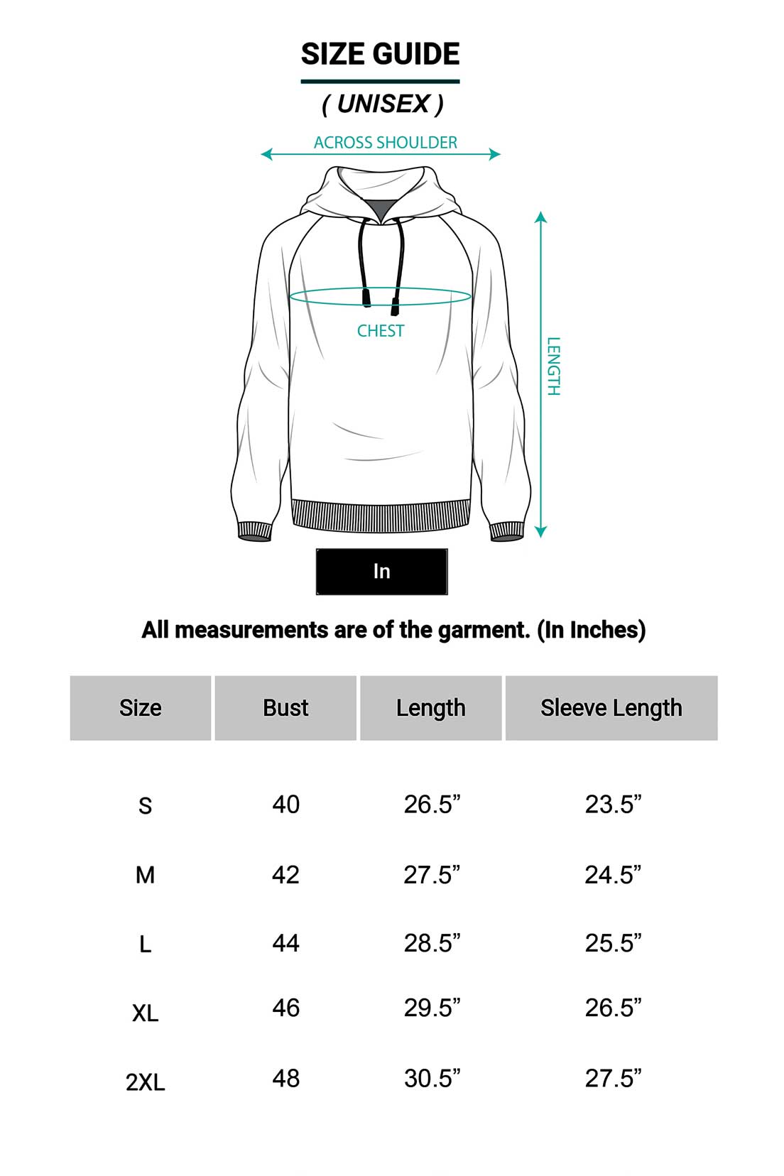 hoodies size chart